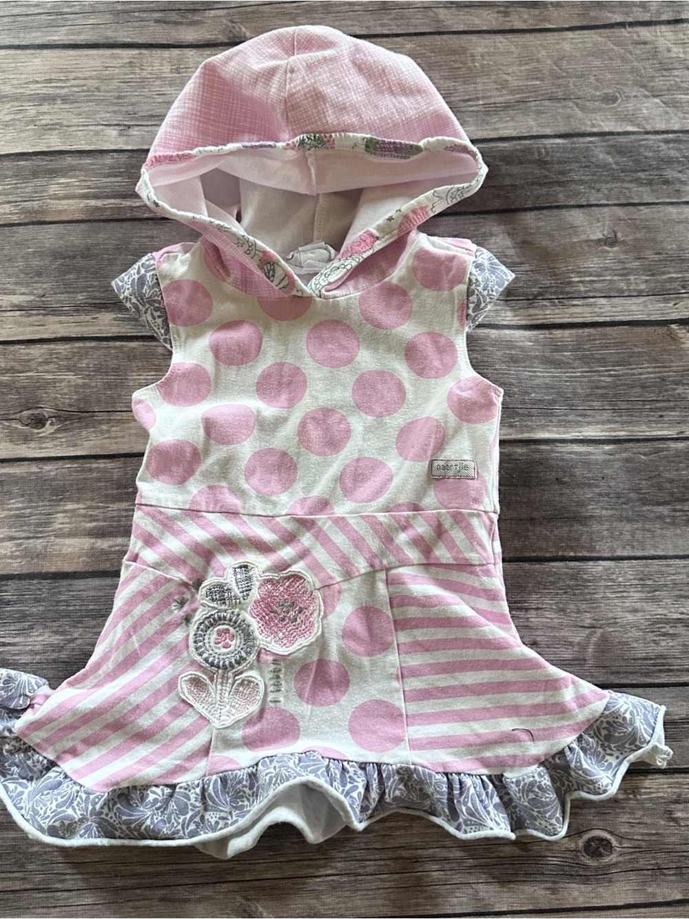 Naartjie dotted hooded dress fair faint stains 6/12